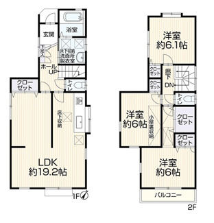 【間取り】 | 厚木市長谷 中古戸建て | LDK19.2帖　全居室6帖以上・2面採光　リビング収納　各居室収納　家具付き（詳細は現地でご確認ください）