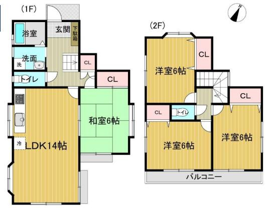 八王子市　弐分方町　中古戸建ての間取り|～南東向き4LDK　全室6帖以上の快適住空間～