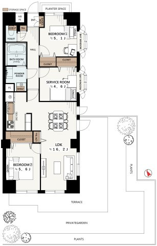 ライオンズマンション三郷第5　の間取り|50平米超えの専用庭付き！南西向き、角部屋にて日当たり良好