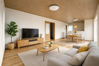 【居間・リビング】 | 【LDK　CG家具設置イメージ】
※画像に含まれる家具家電はCGで作成したイメージです。
実際の物件には付帯しません。