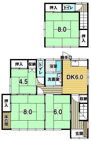 宇都宮市東塙田1丁目　4DK　中古住宅の間取り