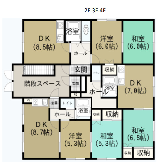 札幌市西区八軒九条西1丁目　一棟売マンションの間取り