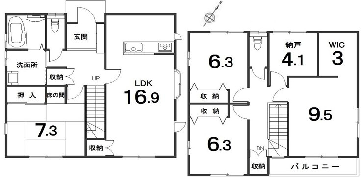 【中古】鶴ヶ島市新町中古住宅の間取り