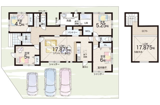 守山市水保町　新築一戸建ての間取り