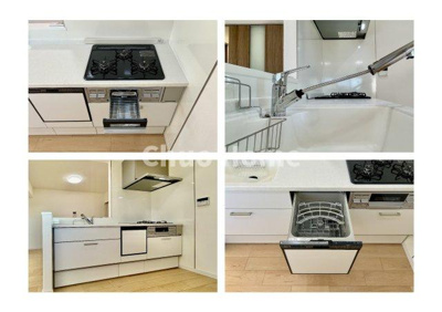 【キッチン】 | ヴィルメゾン葛西 | 【システムキッチン】ワイドで収納豊富な使い勝手の良いカウンターキッチンには、食洗器や伸縮タイプのキッチン水栓、三ツ口コンロ・魚焼きグリルなどの便利な設備が標準完備されています。