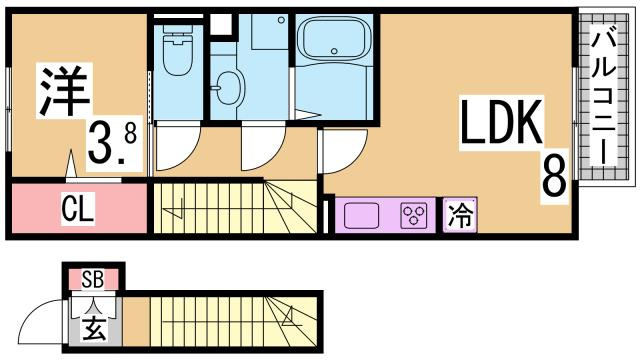 神戸市長田区西山町２丁目のアパートの間取り