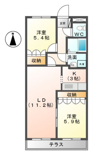 菊池郡菊陽町大字津久礼のアパートの間取り