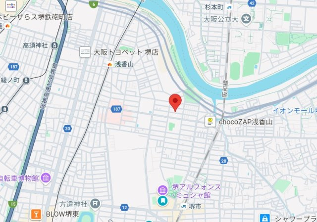 堺市堺区浅香山町1丁4ＬＤＫ中古戸建の地図