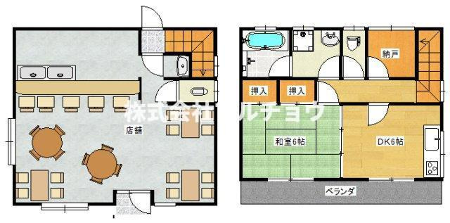 下三栖店舗付住宅の間取り