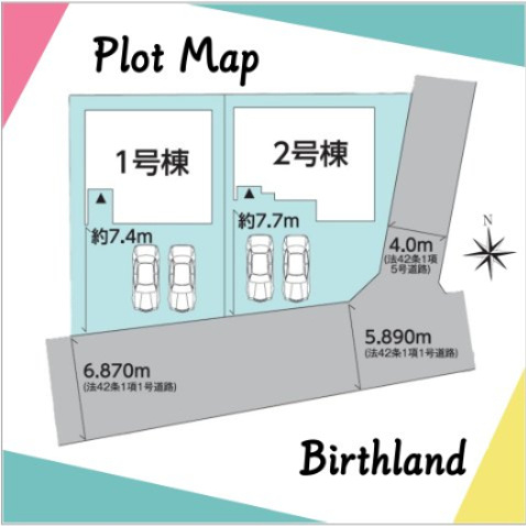 新築戸建・建売　福島市泉字仲田　GRAFARE　全2棟の区画図|カースペース3台※車種による