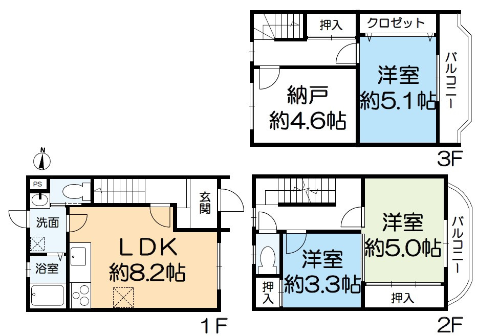 神戸市東灘区北青木３丁目の中古テラスハウスの間取り|収納力と柔軟性のあるS付き間取りで、長く住める家をお探しの人にぴったりです！

