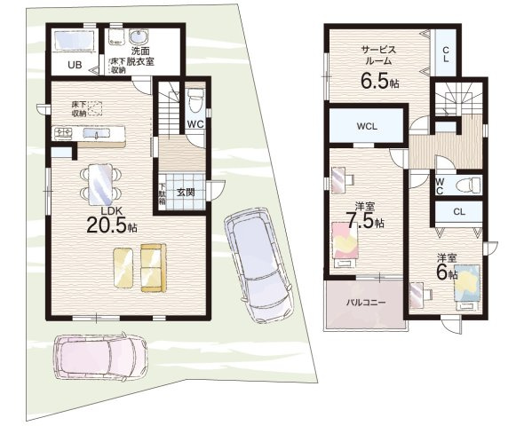 宇治市五ケ庄上村　第25-1期　新築一戸建ての間取り