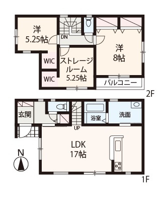 【間取り】 | Livele Garden.S堺北区東上野芝町5期　2号棟 | 収納スペースたっぷり！2SLDK新築戸建。カースペース2台分有り(車種による)。