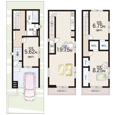 京都市右京区太秦上ノ段町　第2期　新築一戸建ての間取り|1号地