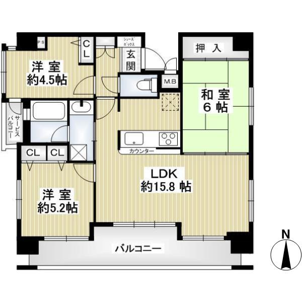プレサンス京都四条烏丸の間取り|壁芯66.83㎡の3LDKの間取りです。