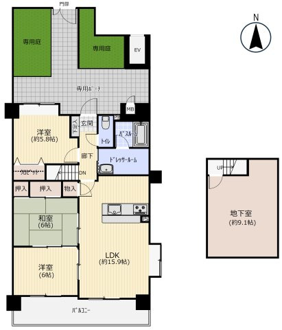 グランディア土居田の間取り|3LDK＋S（地下室）です。