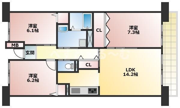 県営伊川谷第2高層住宅1号棟の間取り