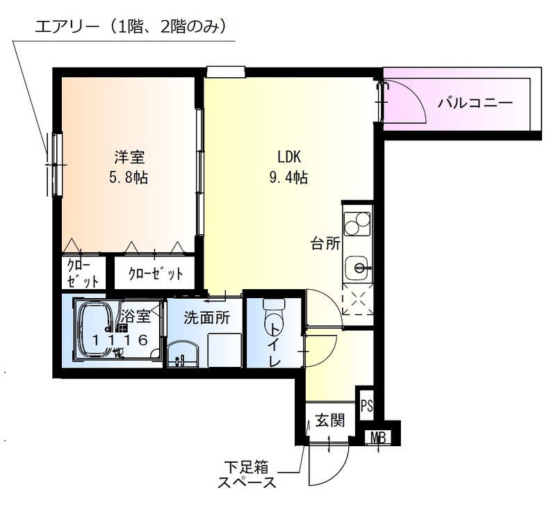 フジパレス瓜生堂Ⅴ番館の間取り
