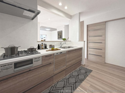 【キッチン】 | 【キッチン　CG家具設置イメージ】
※画像内に含まれる家具家電はCGで作成したイメージです。実際の物件には付帯しません。