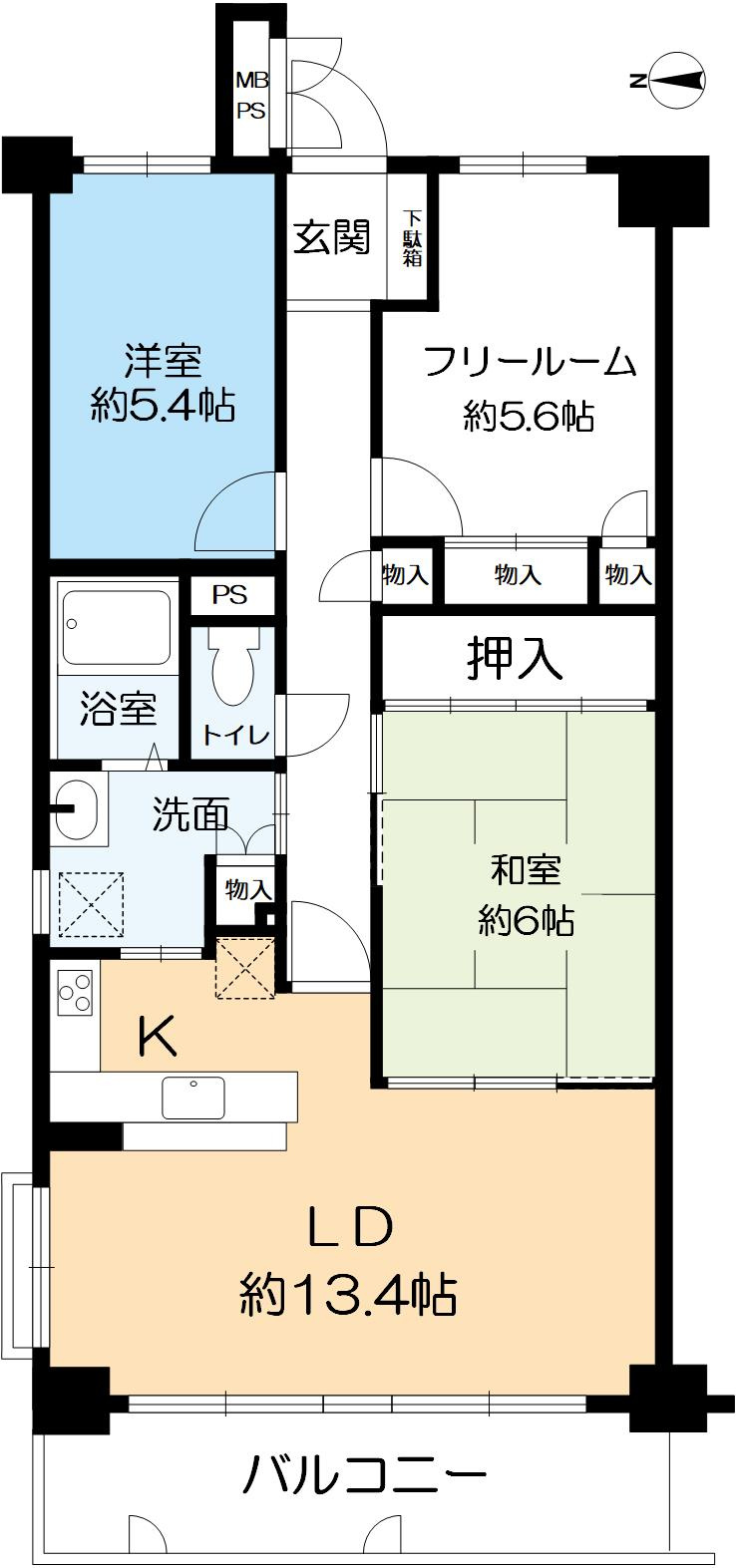 エクセル北青木の間取り|2SLDK約70.42㎡の広々とした間取り
