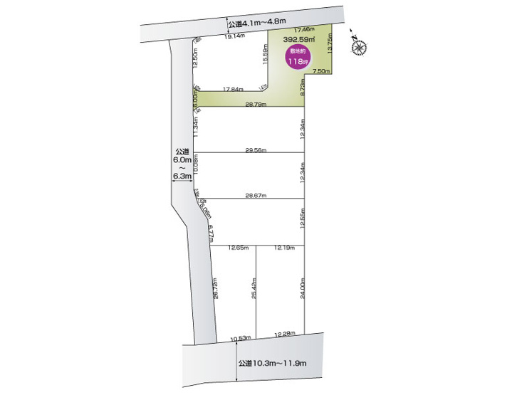 2号地　敷地面積　392.59㎡(118.75坪)　