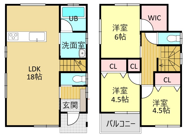 西伊敷6丁目　新築戸建ての間取り|18帖のLDKが魅力の3LDKです。収納豊富なWICも♪