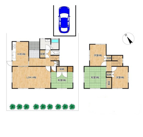 桜井市朝倉台西6丁目の間取り|4LDK　土地面積：208.76㎡　建物面積：30.93㎡　車庫1台