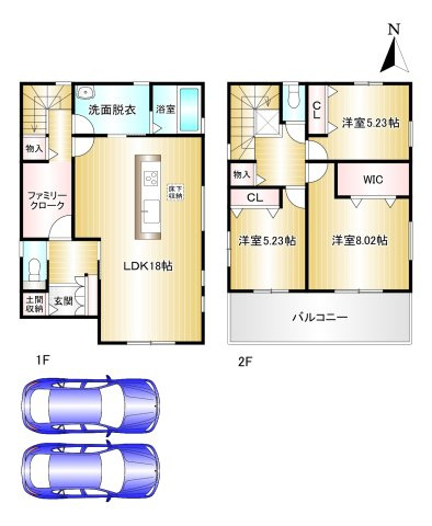 桜井市安倍木材団地1丁目全3区画の間取り|3LDK　土地面積：179.95㎡　建物面積：101.02㎡　駐車スペース2台
