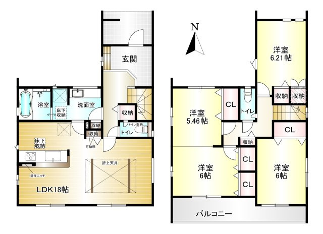 磯城郡田原本町八尾１棟の間取り|4LDK　土地面積：150.02㎡　建物面積：108.77㎡　駐車スペース2台