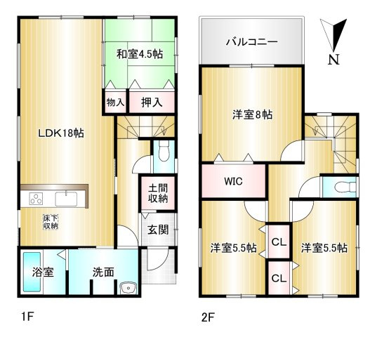 橿原市醍醐町431-3　の間取り|4LDK　土地面積：168.94㎡　建物面積：106.4㎡　駐車スペース2台