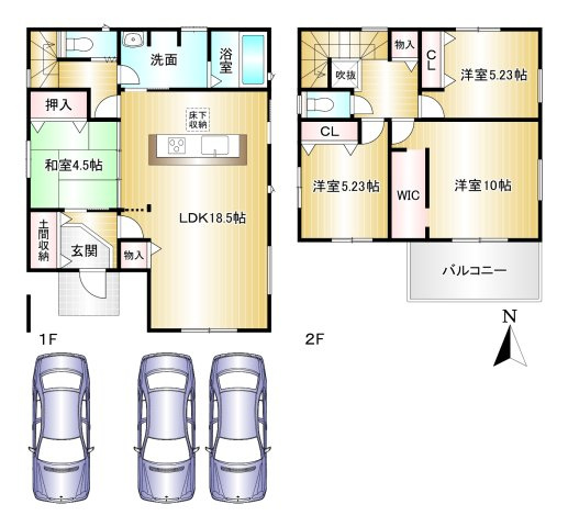 橿原市曲川町5丁目1期全2区画の間取り|和室付きの4LDKです♪車は3台駐車可能です！