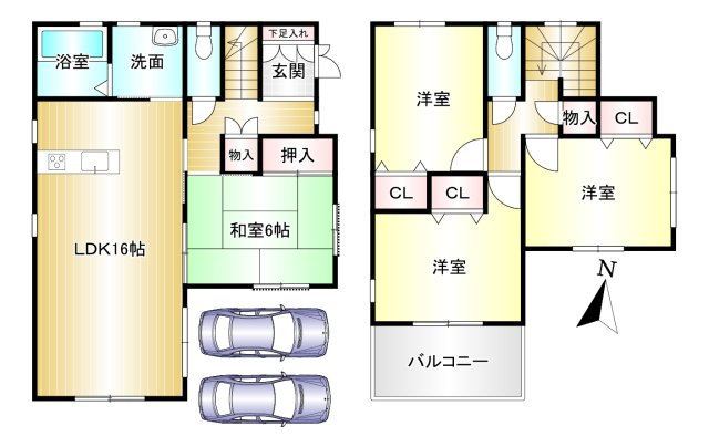 磯城郡川西町結崎の間取り|4LDK　土地面積：122.48㎡　建物面積：95.57㎡　駐車並列2台可能