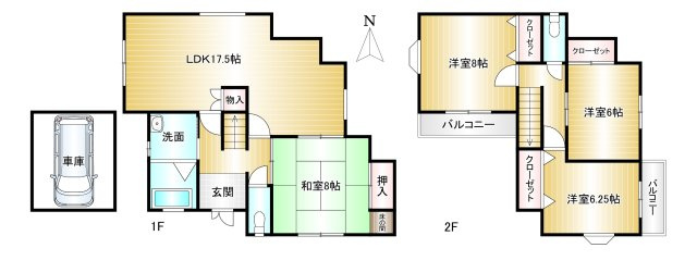 奈良県大和郡山市矢田町の間取り|4LDK　土地面積：191.16㎡　建物面積：106.11㎡　駐車1台可能