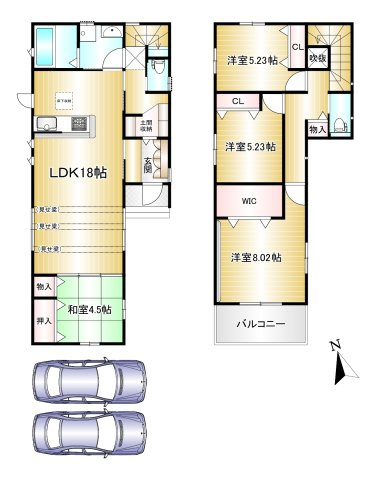 桜井市大字芝４区画の間取り|車2台駐車スペースあります♪