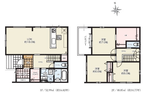 蓮田市綾瀬　2期　新築一戸建て　01の間取り|蓮田市綾瀬　2期　新築一戸建て　01、○LDK、土地面積m2、建物面積m2