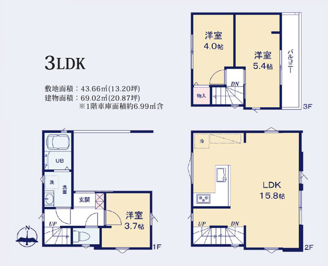 【間取り】 | 足立区青井４丁目　新築戸建 | 青井駅徒歩８分の新邸！車庫付き、所有権の３LDKです♪ご内覧可能となりました！