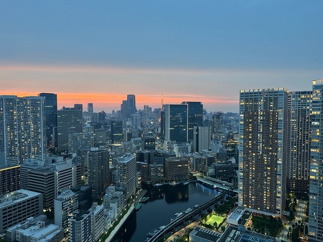 芝浦アイランドケープタワーの展望|夕暮れ時も美しい景色です