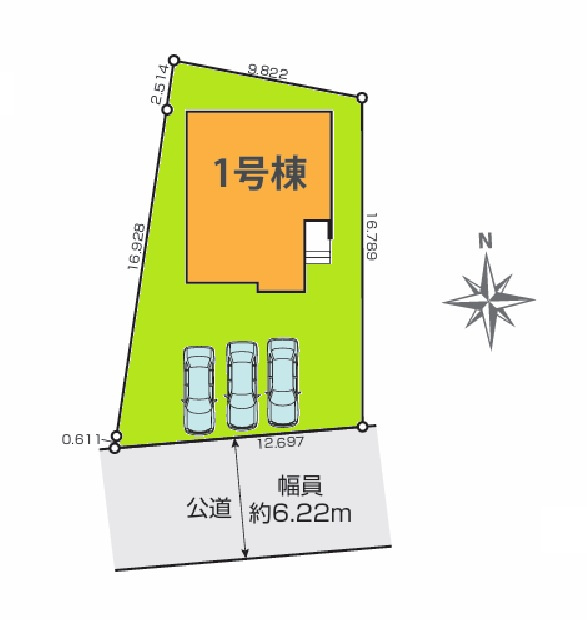 Terrace　水戸市姫子　1期 　限定1棟！の区画図|並列駐車可能、前面道路幅6.2メートルで車庫入れが楽です。内覧可能。HPから、またお電話でも、お気軽にお問い合わせください。

