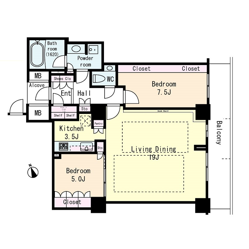 ローレルコート新宿タワーの間取り|元々3LDKだった間取りをリノベーションすることで2LDKに変更しています。
広々としたリビングになりました。
