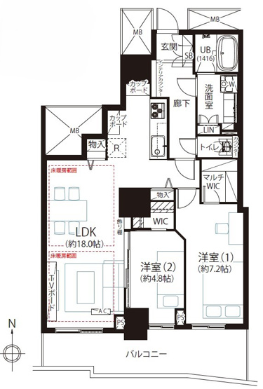 【間取り】 | サウザンドシティ壱番館 | 70.62㎡の2LDK。
32階部分からの眺望はGOOD！