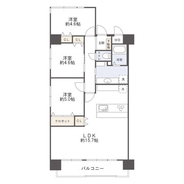 パルハイツ呉中央5丁目の間取り|専有面積７６．７６㎡、バルコニー面積９．３３㎡の３ＬＤＫのお部屋です。こだわりの詰まったリフォーム内容です。
