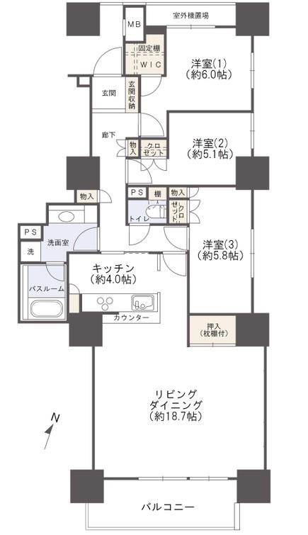 アーバンビュー渚ガーデン・タワーヴィレッジ二番館の間取り|専有面積90.41㎡　バルコニー面積8.73㎡の3ＬＤＫの角住戸です。
