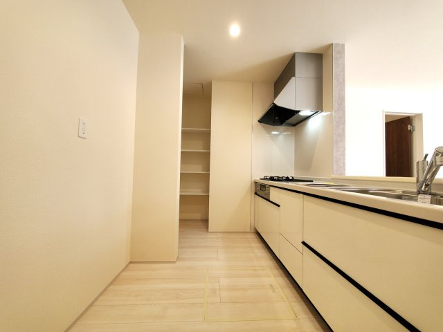 吉川市　保　新築戸建　全2棟　のキッチン|パントリーで“まとめ買い”も安心