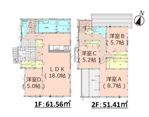 糟屋郡志免町志免中央3丁目第1-2棟（2号棟）の間取り|全居室収納付きで便利です。