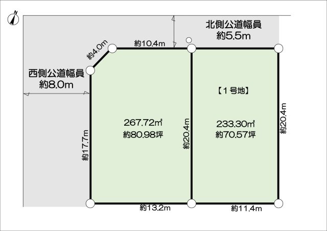 PREMIUM神戸　鴨子ヶ原【1号地】の土地図|1号地と2号地を一括購入も可能です。担当者にご相談下さい。