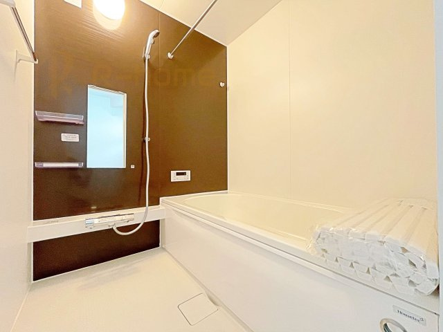 笠間市南友部1期　新築戸建て　3号棟の浴室|足を伸ばしてもゆったりできるバスルーム♪機能性も取り入れて使い易さも保証します♪