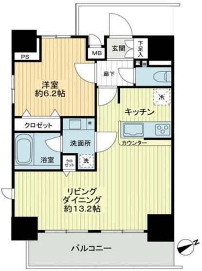 【間取り】 | パティーナ新板橋 | 1LDK、専有面積48.87m2、バルコニー面積7.98m2