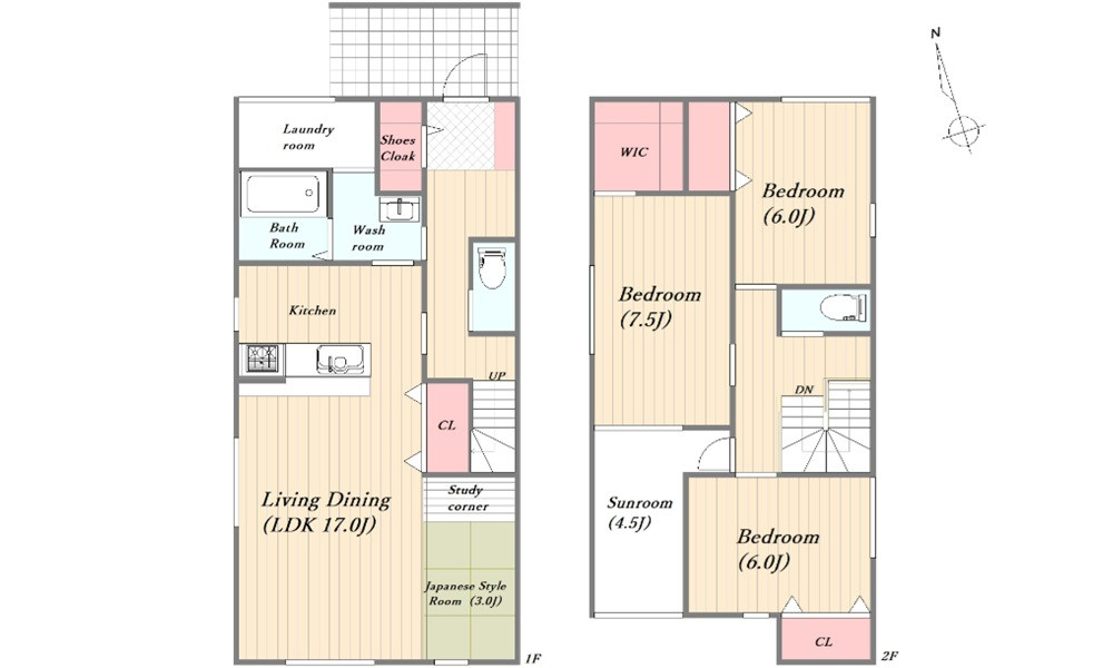 広島市東区福田8丁目　新築一戸建て(全2棟)の間取り