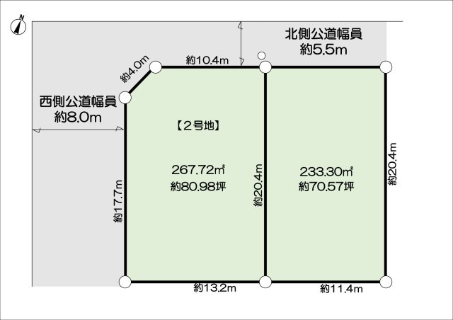 PREMIUM神戸　鴨子ヶ原【2号地】の土地図|1号地と2号地を一括購入も可能です。担当者にご相談下さい。
