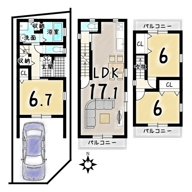 寺戸町渋川　建築条件無土地の土地図|※参考プランです！金額などはお問い合わせください！